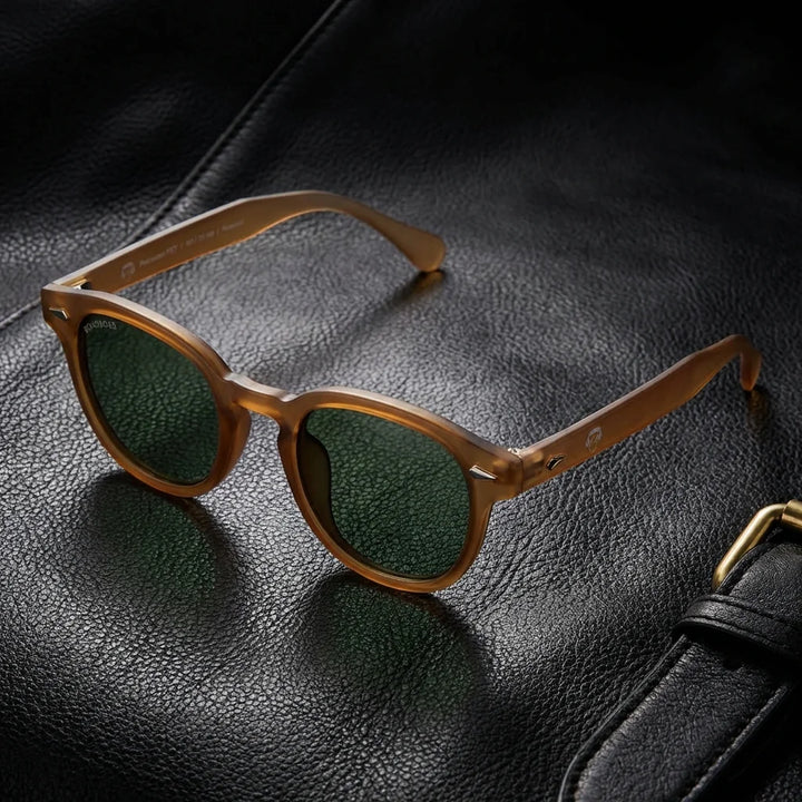 Lenses sun waimea polarized rpet recycled of the oceano brown sobre black leather with premium brass detail bonoboss #editorial_grid1 #color_brown