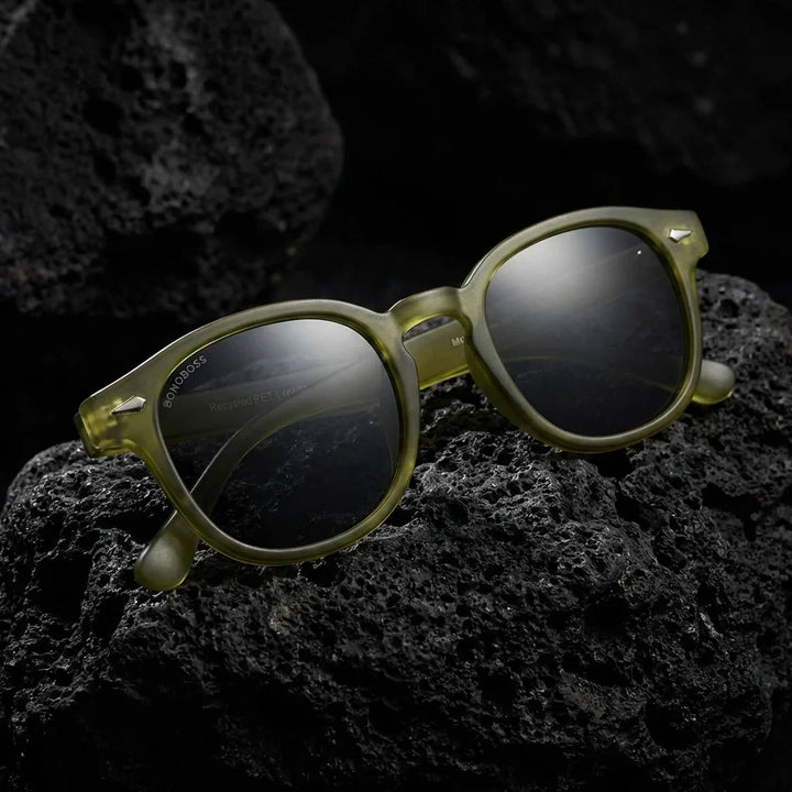 Lenses sun waimea polarized rpet recycled of the oceano black sobre black leather with premium brass detail bonoboss #editorial_grid1 #color_negro