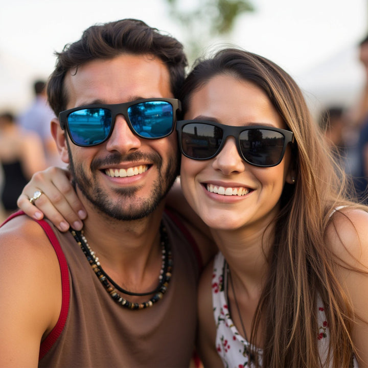 Sunglasses rectangular polarized black for men and women with color lenses blue mirrored sky men women Bonoboss #color_sky