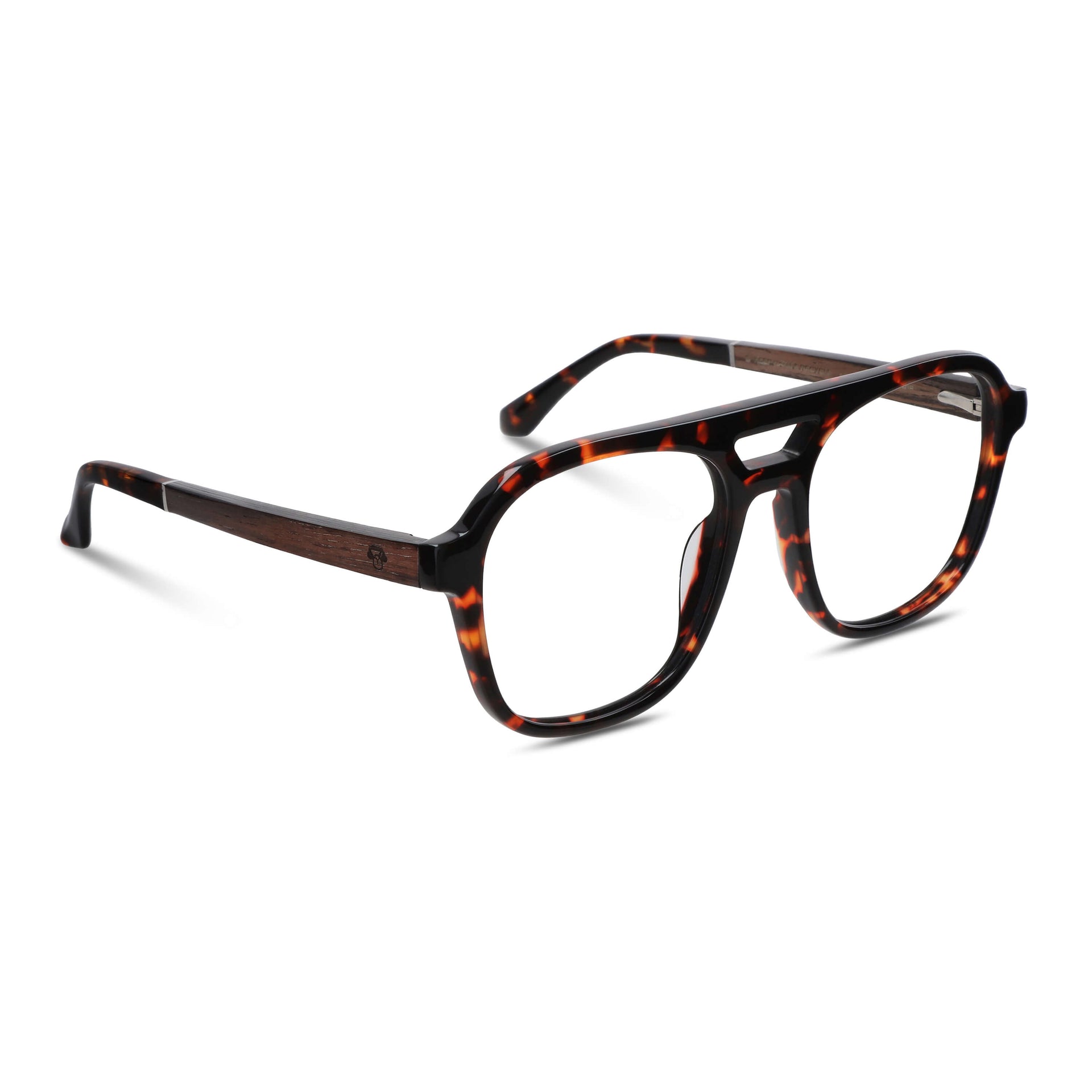 anteojos opticos para hombre y mujer diseño aviador color carey con patas de madera reciclada sustentable vista lateral. Mayorista de opticas y distribuidor por mayor#color_carey
