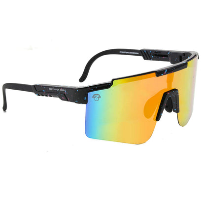 anteojos de sol polarizados de color negro con lentes espejadas tornasol para hombre que le gusta andar en bicicleta  #color_negro