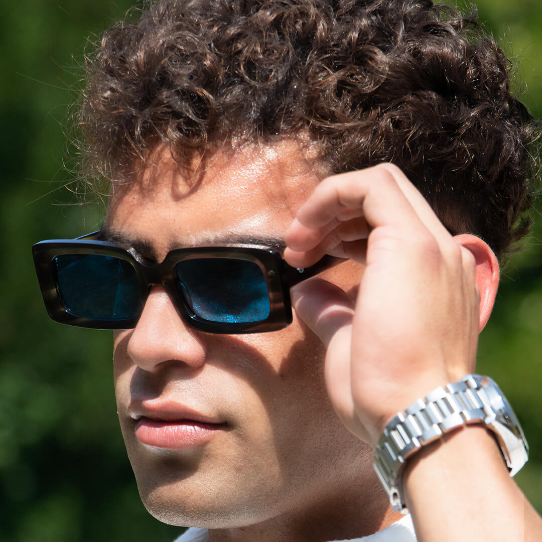 anteojos de sol rectangulares de acetato polarizados color azul para hombre y mujer #color_gris