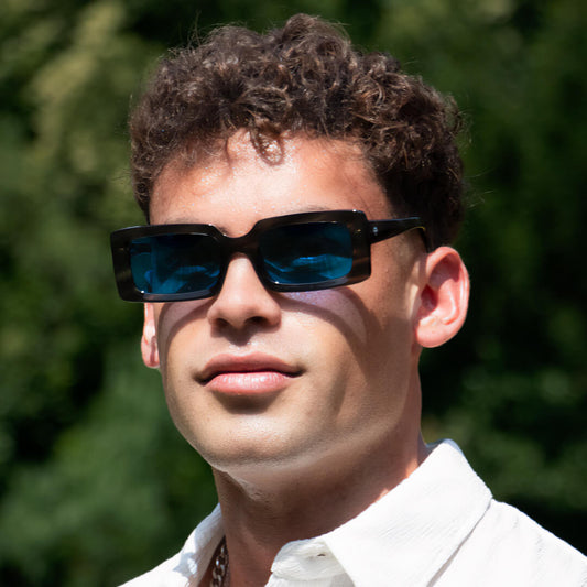 anteojos de sol rectangulares de acetato polarizados color azul para hombre y mujer #color_gris