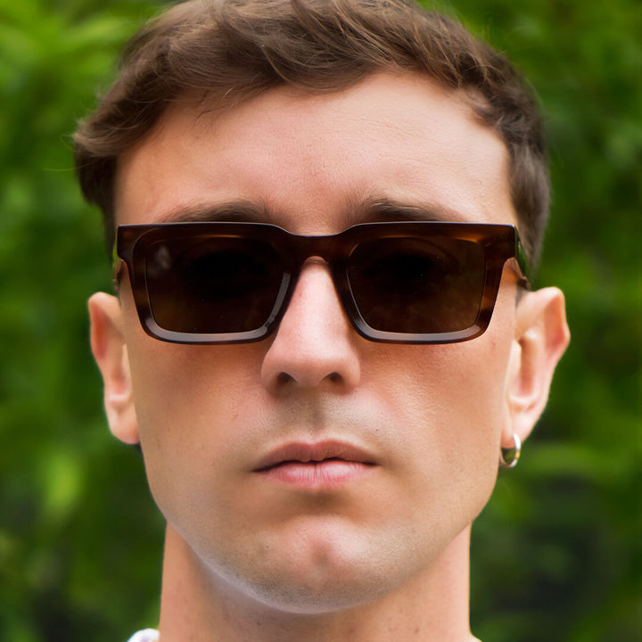 Sunglasses polarized for men and women rectangular tortoise cristal café larges for round face Bonoboss #color_brown