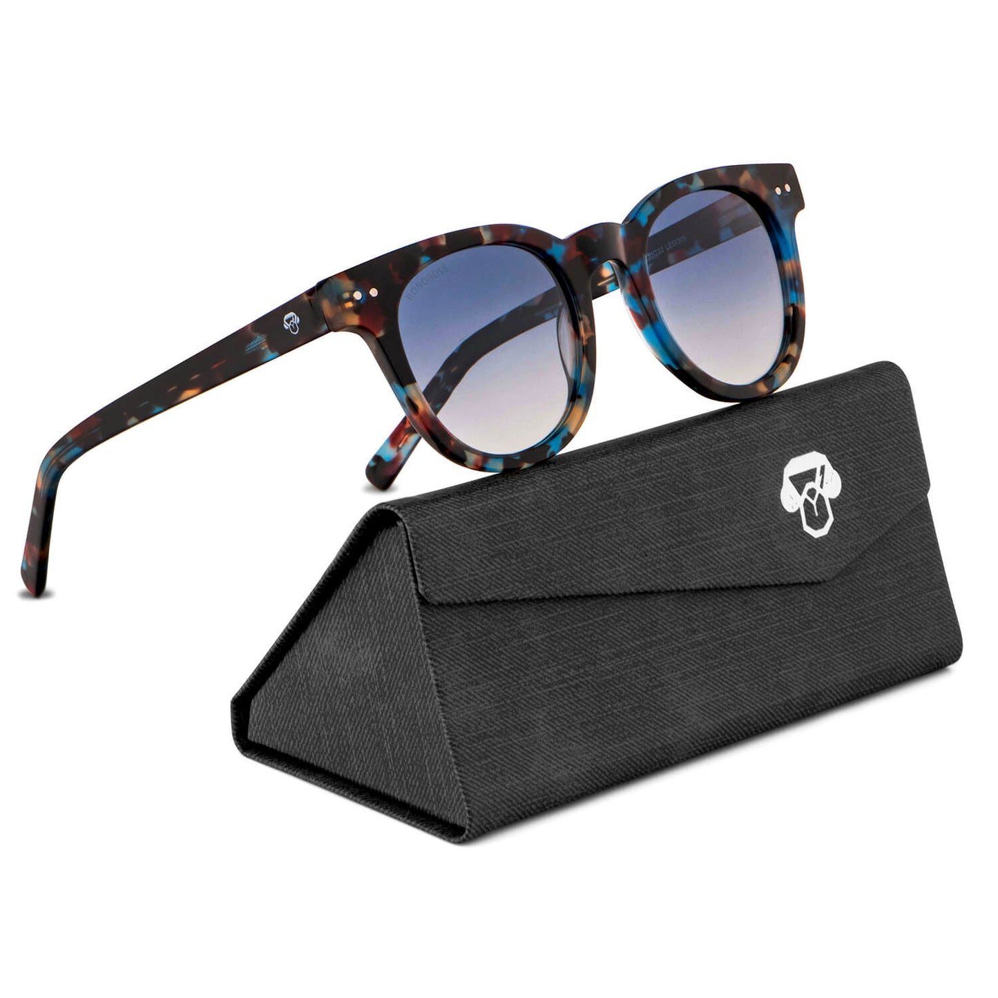 lentes redondos grandes polarizados de sol hombre mujer con receta vista laterla color azul #color_azul-marble