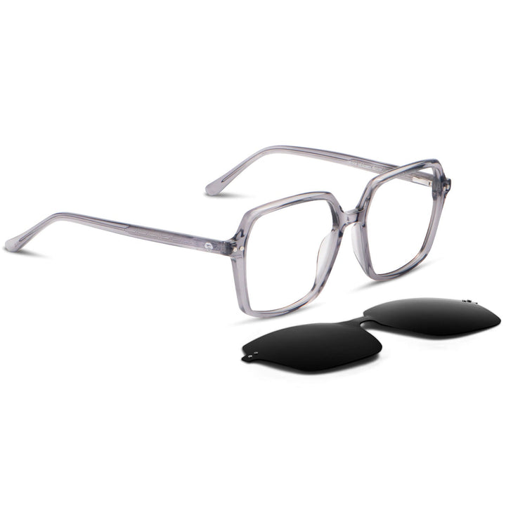 Optical frames octagonales with sobre lente sun clip-on iman polarized for men and women clear angled view Bonoboss #color_transparente