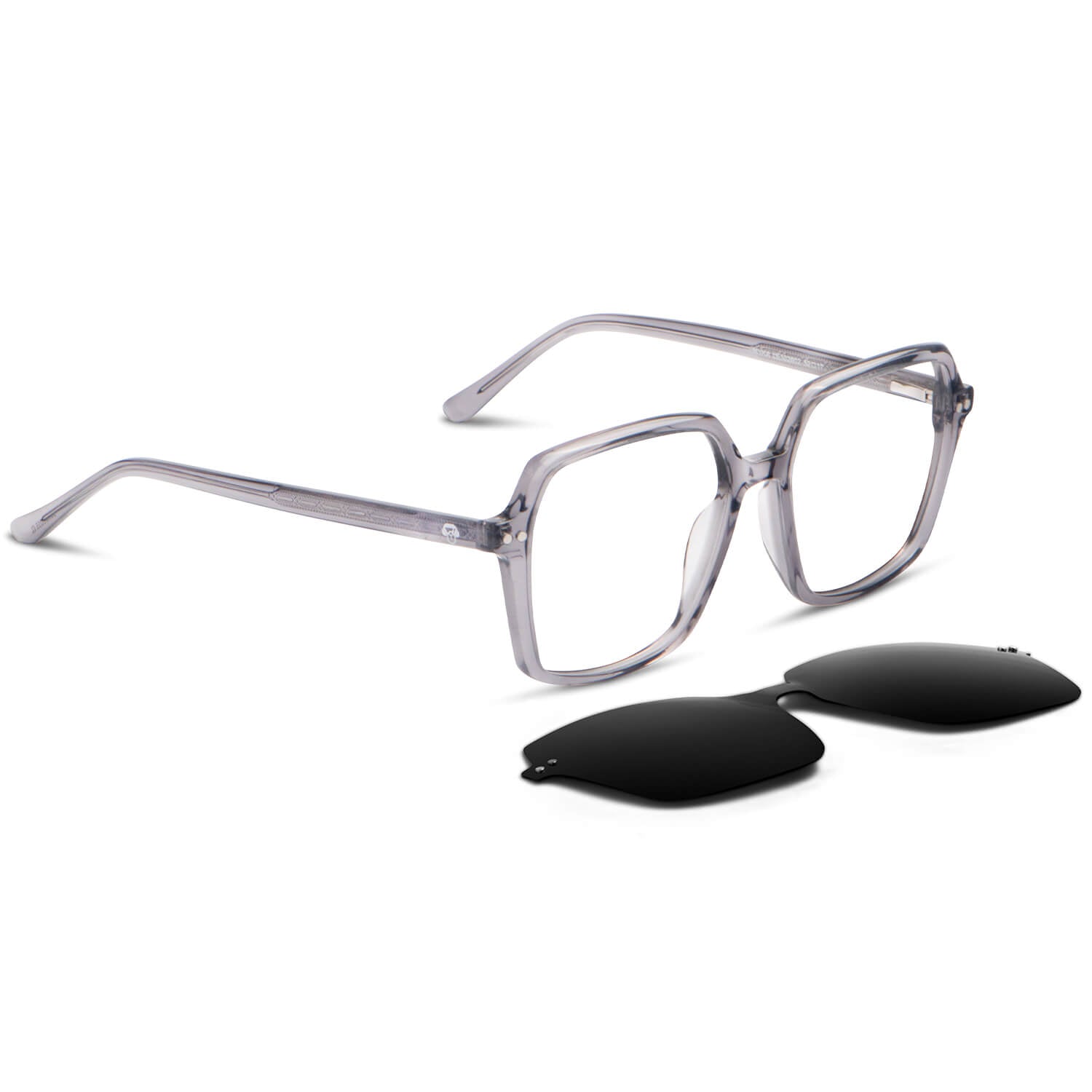 marcos opticos octagonales con sobre lente clip sol iman polarizado para hombre y mujer de color transparente vista angulada #color_transparente