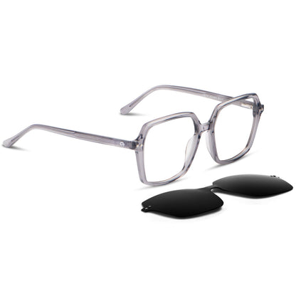marcos opticos octagonales con sobre lente clip sol iman polarizado para hombre y mujer de color transparente vista angulada #color_transparente