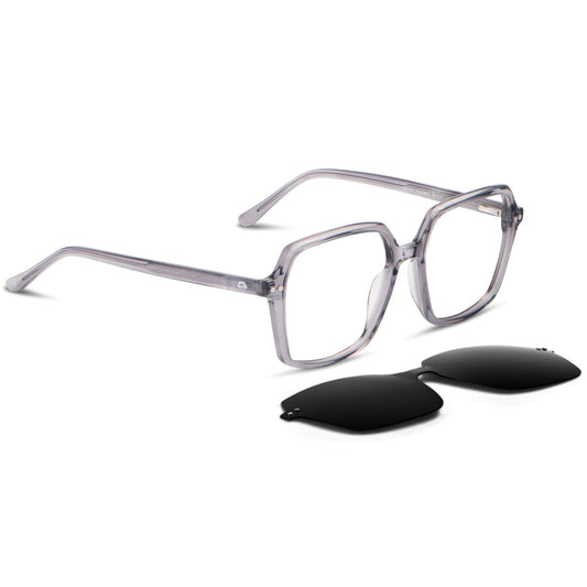 marcos opticos octagonales con sobre lente clip sol iman polarizado para hombre y mujer de color transparente vista angulada #color_transparente