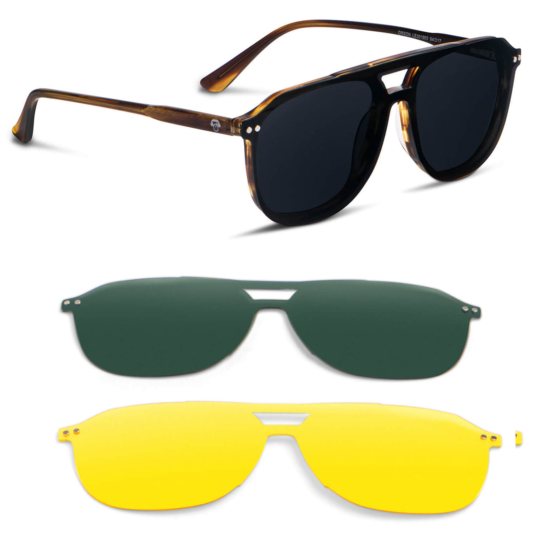 Eyeglasses or optical frames oval amarillos sobre lente sun clip-on iman polarized for men and women front view Bonoboss #color_yellow
