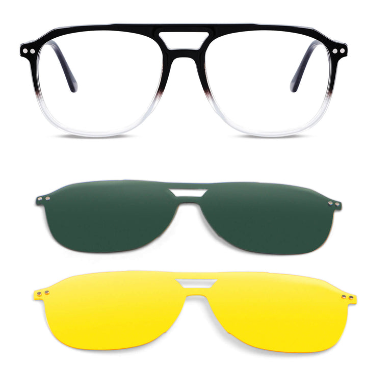 Frames optical with sun clip-on polarized modelo aviador bonoboss. lenses optical with clip prescription color gradient black #color_gradiente