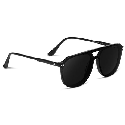 anteojos o marcos opticos ovalados negros sobre lente clip sol iman polarizado para hombre y mujer vista frontal  #color_negro
