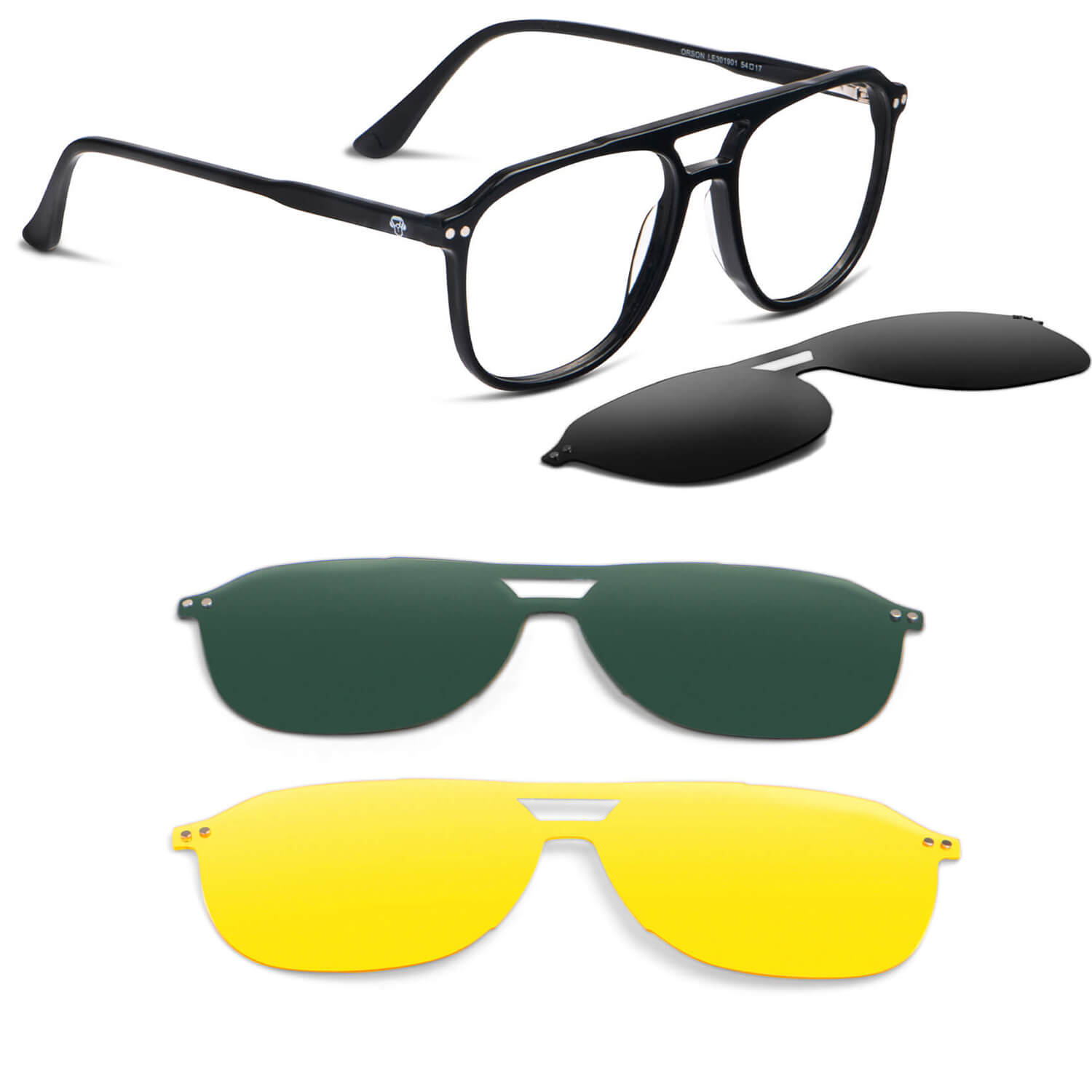 anteojos o marcos opticos ovalados negro sobre lente clip sol iman polarizado para hombre y mujer vista frontal #color_negro