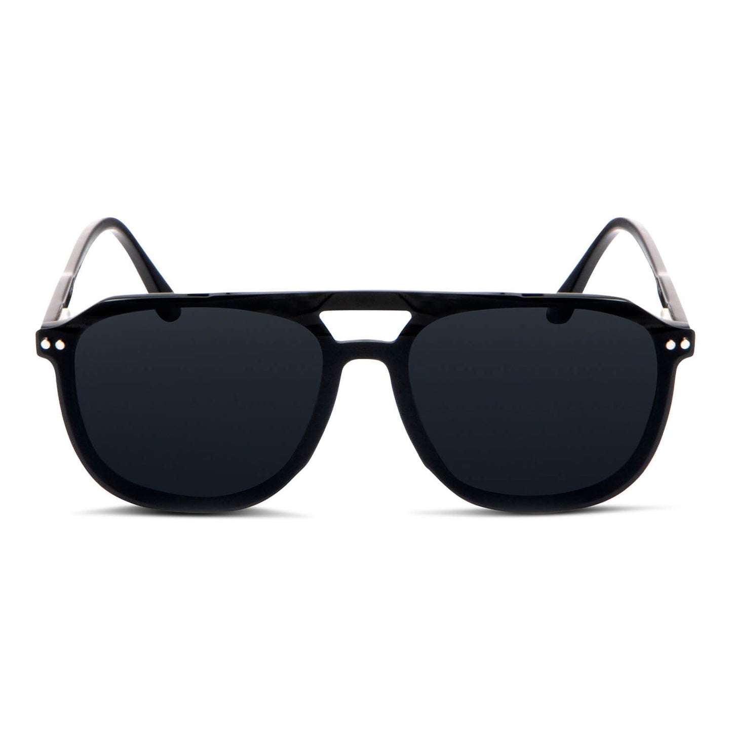 anteojos o marcos opticos ovalados negro sobre lente clip sol iman polarizado para hombre y mujer vista frontal  #color_negro