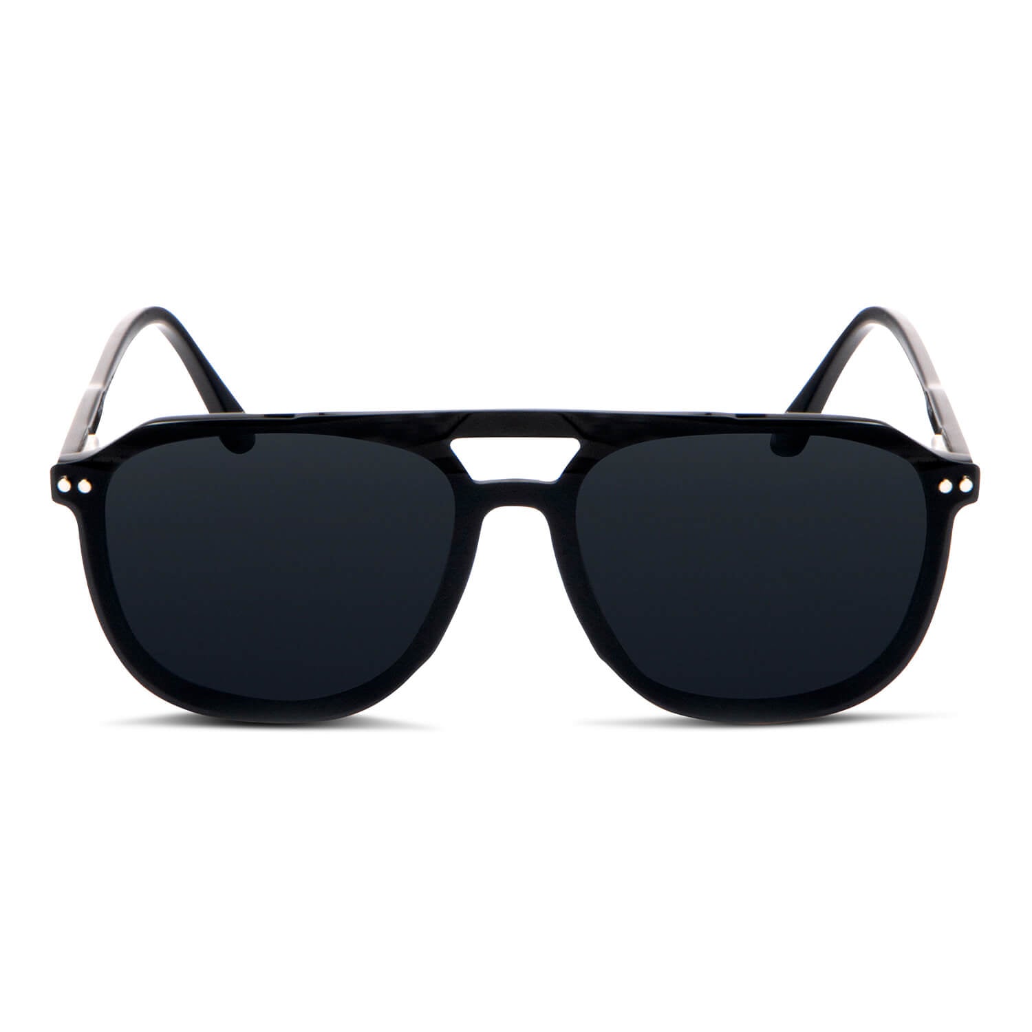 anteojos o marcos opticos ovalados negro sobre lente clip sol iman polarizado para hombre y mujer vista frontal  #color_negro