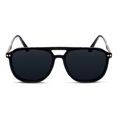 anteojos o marcos opticos ovalados negro sobre lente clip sol iman polarizado para hombre y mujer vista frontal  #color_negro