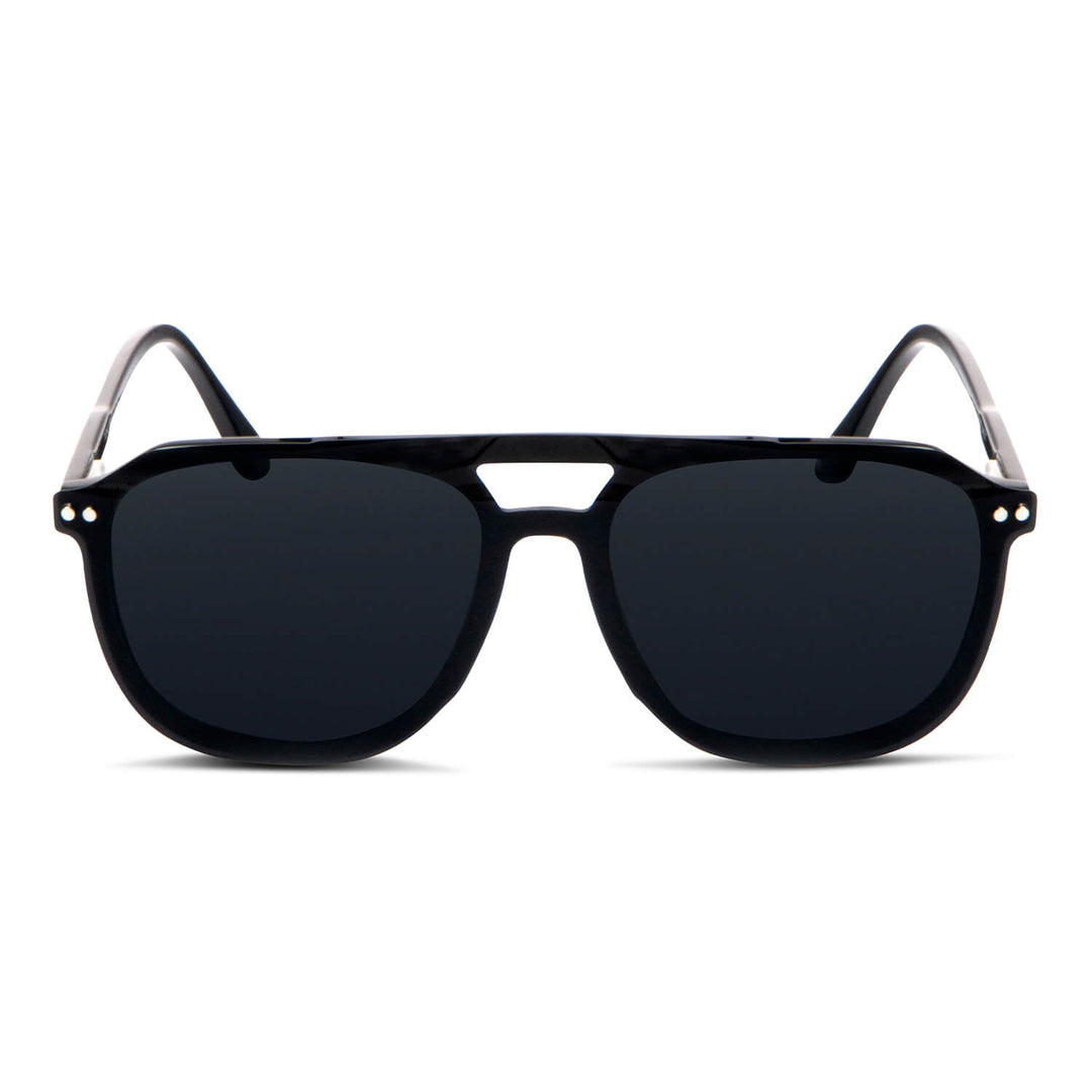 Eyeglasses or optical frames oval black sobre lente sun clip-on iman polarized for men and women front view Bonoboss #color_negro