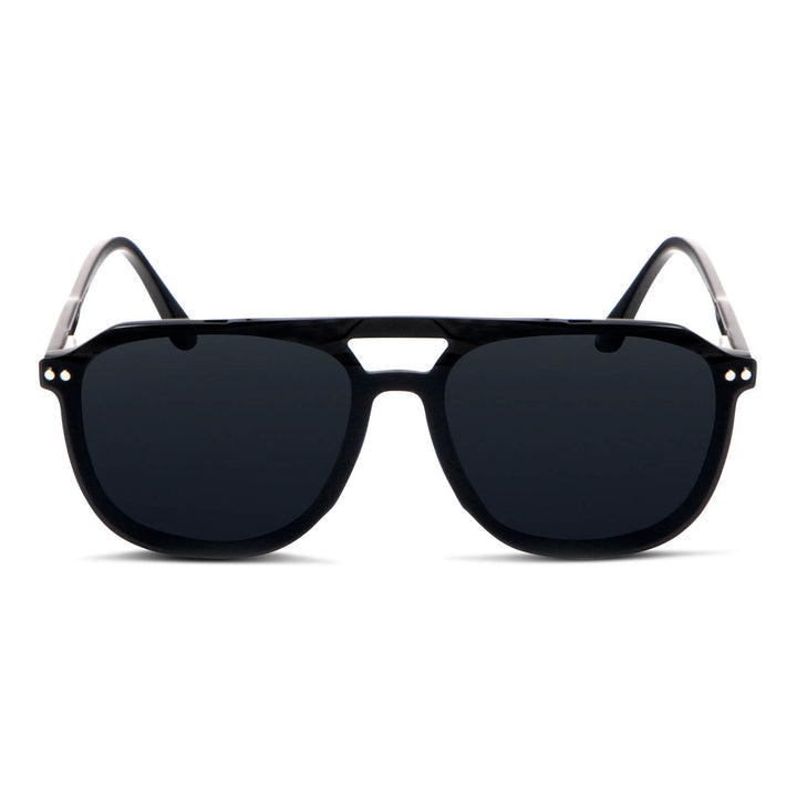 Eyeglasses or optical frames oval black sobre lente sun clip-on iman polarized for men and women front view Bonoboss #color_negro