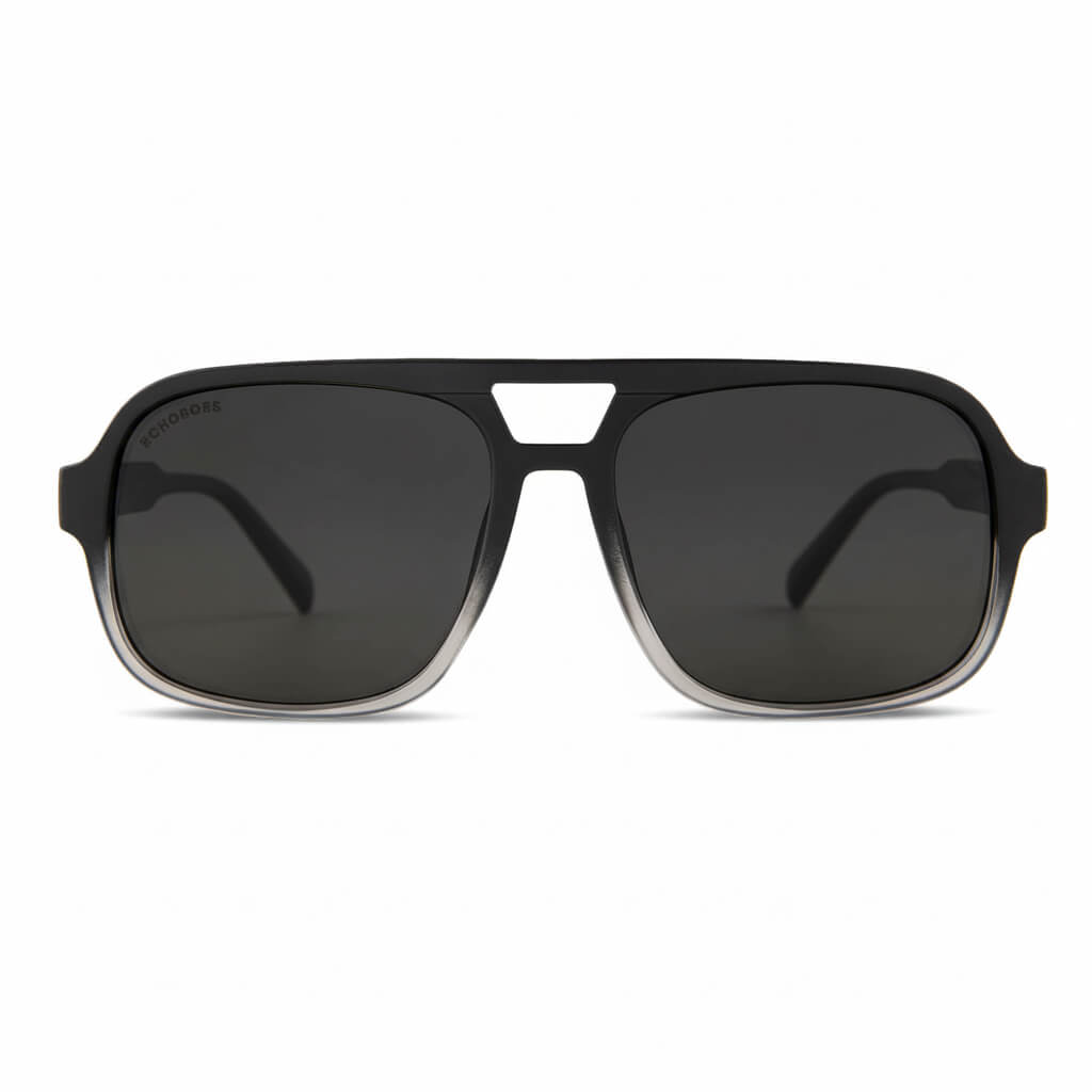 Front view sunglasses lenses recycled plastic and polarized black moda for men retro Bonoboss #color_black