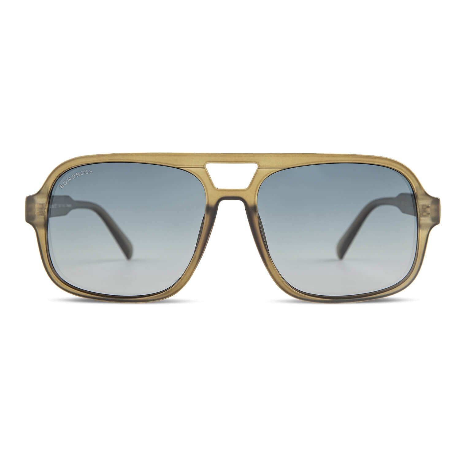 anteojos de sol polarizados redondos de botellas plásticas recicladas sustentable color verde. cristal color degrade azul #color_olive-blue