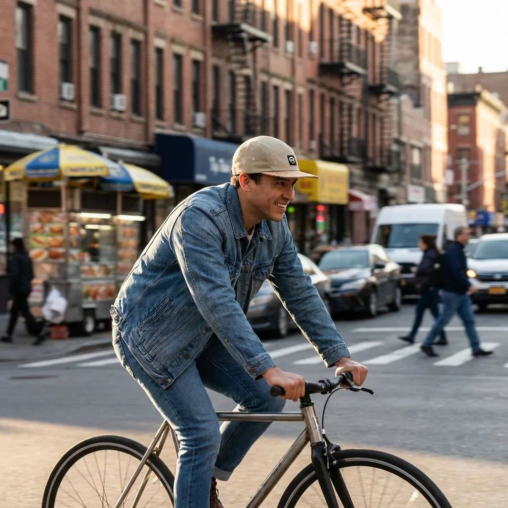 Gorro cork ecológico andando in bicicleta urbana bonoboss