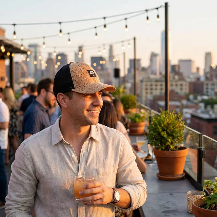 Gorro cork ecológico in rooftop bar social bonoboss