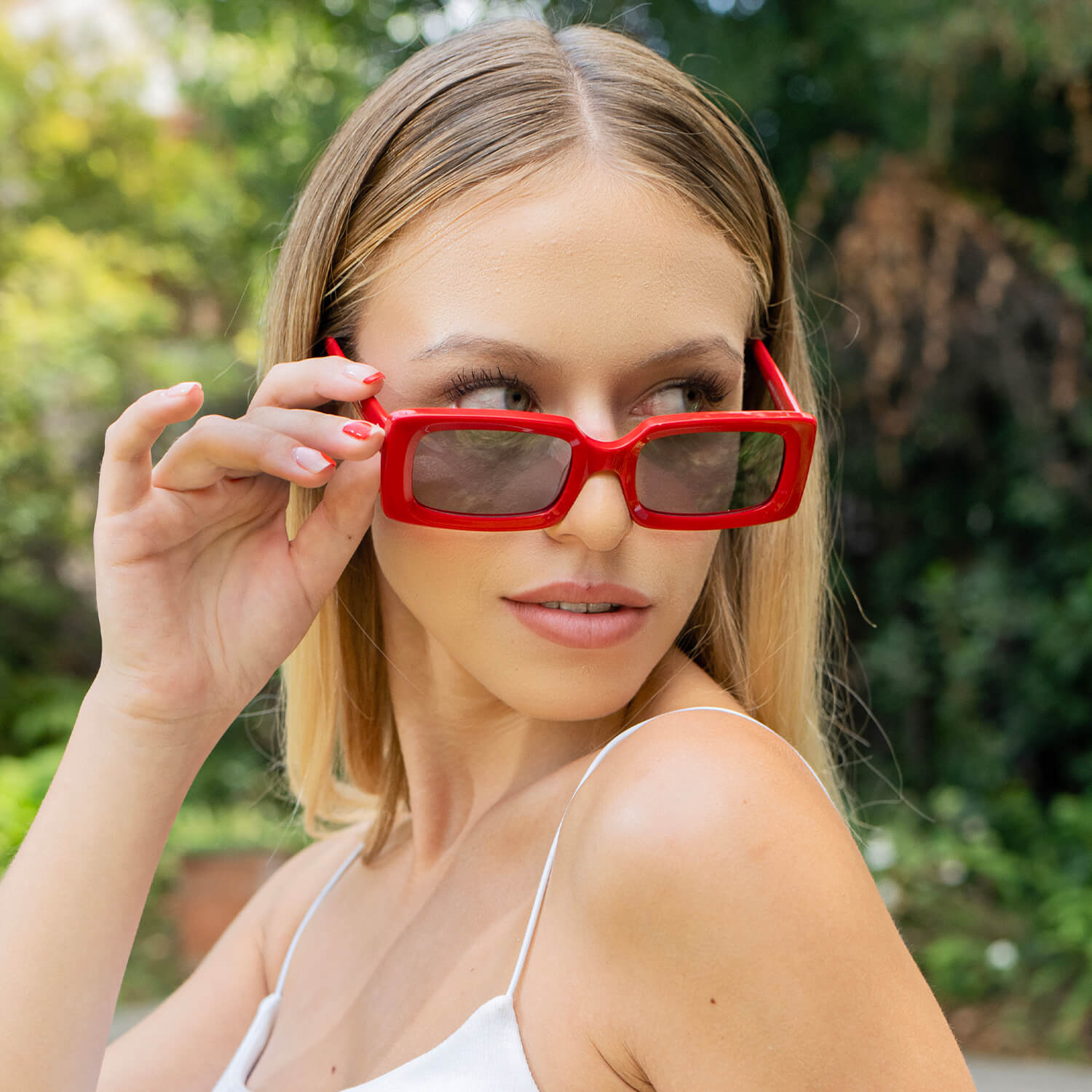 anteojos de sol rectangulares de acetato polarizados color rojo cristal negro para hombre y mujer #color_rojo