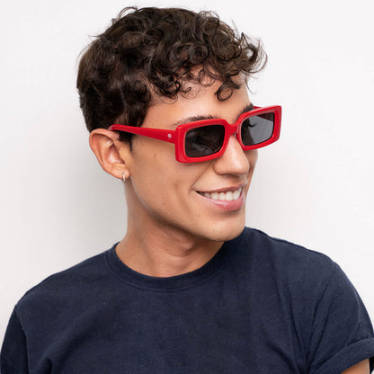 anteojos de sol rectangulares de acetato polarizados color rojo cristal negro para hombre y mujer #color_rojo