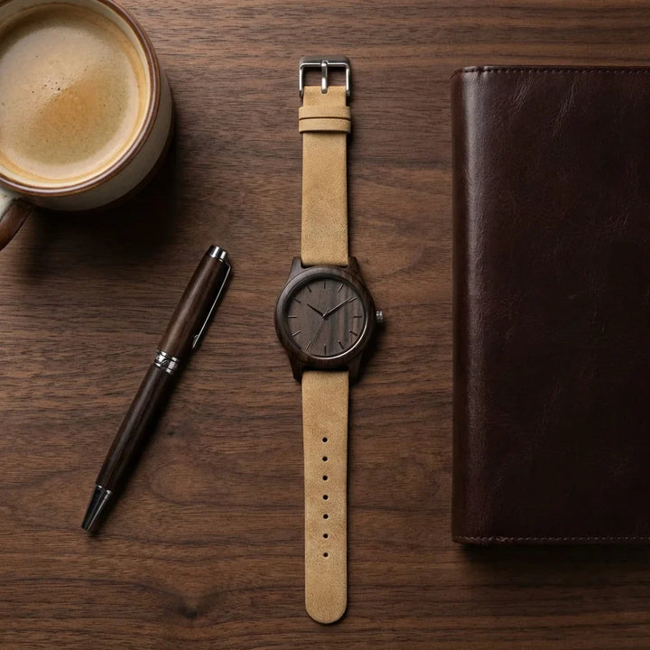 Correa cuero for reloj flat lay ejecutivo masculino bonoboss