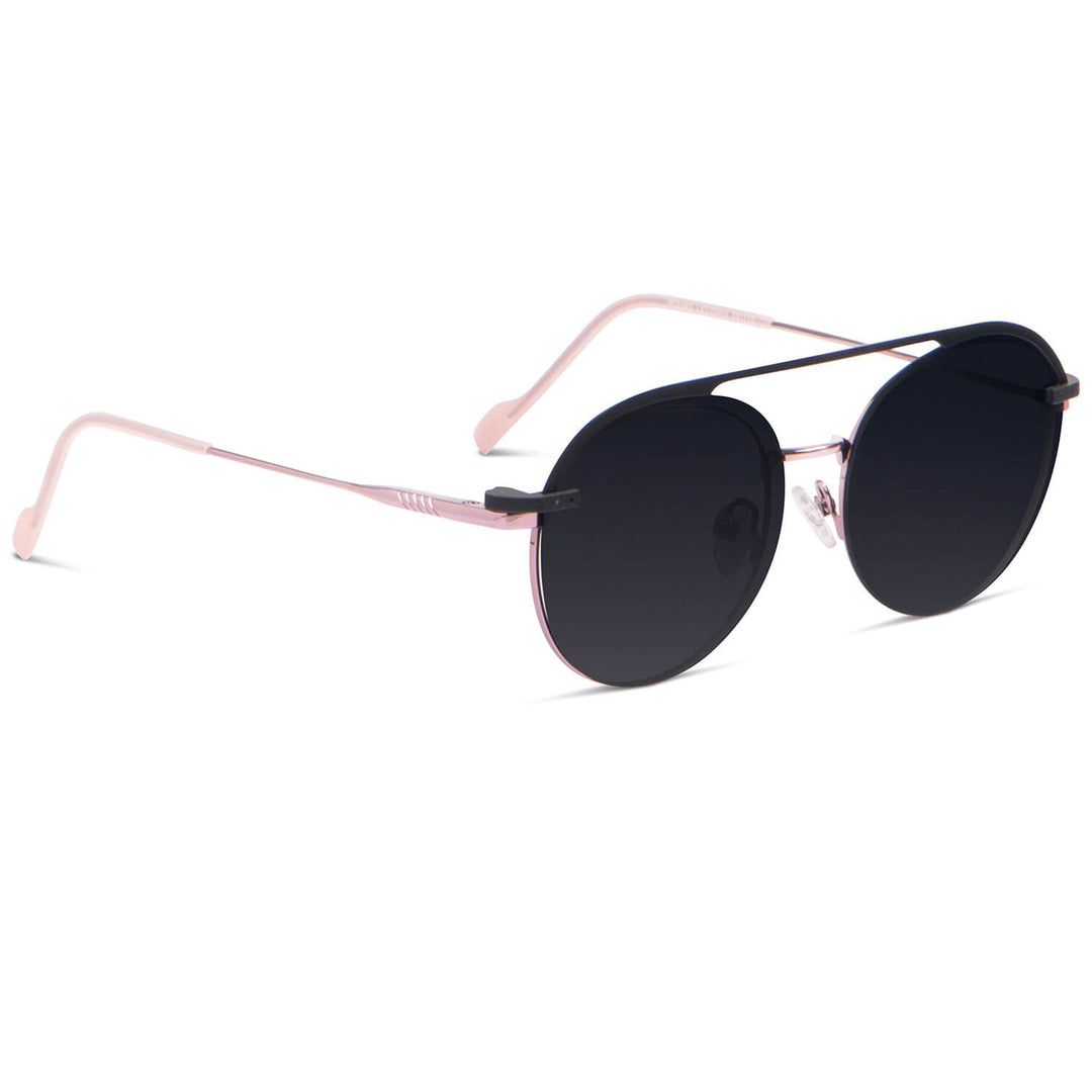 Eyeglasses or optical frames round pink with sobre lente sun clip-on iman polarized for men and women color barbie pink angled view montados Bonoboss #color_rosado