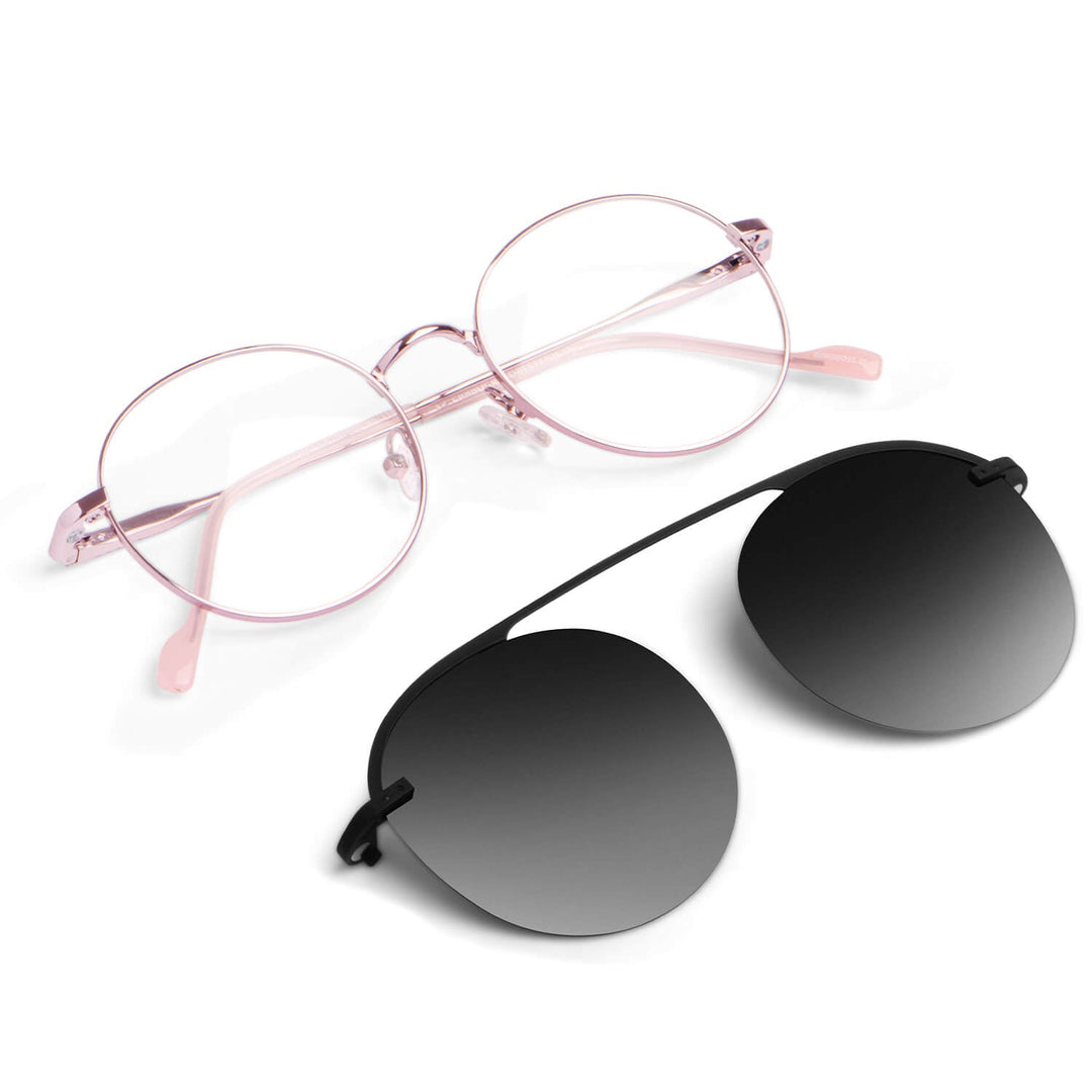 Eyeglasses or optical frames round pink with sobre lente sun clip-on iman polarized for men and women color barbie pink Bonoboss #color_rosado