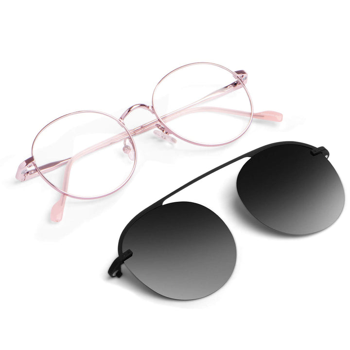 Eyeglasses or optical frames round pink with sobre lente sun clip-on iman polarized for men and women color barbie pink Bonoboss #color_rosado