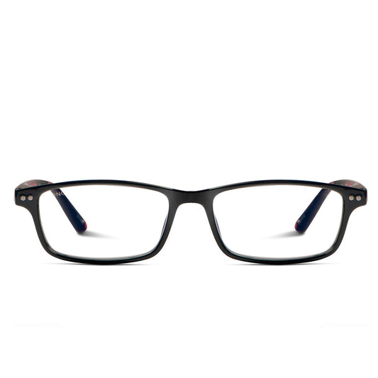 anteojos de lectura color negro y forma rectangular para hombre y mujer de cara redonda vista lateral o angulada