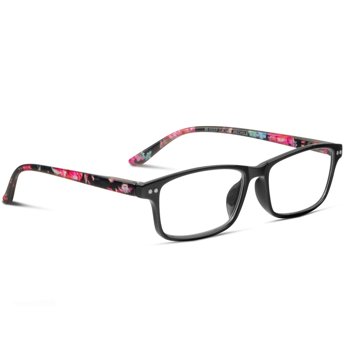 anteojos de lectura color negro y forma rectangular para hombre y mujer de cara redonda vista lateral o angulada