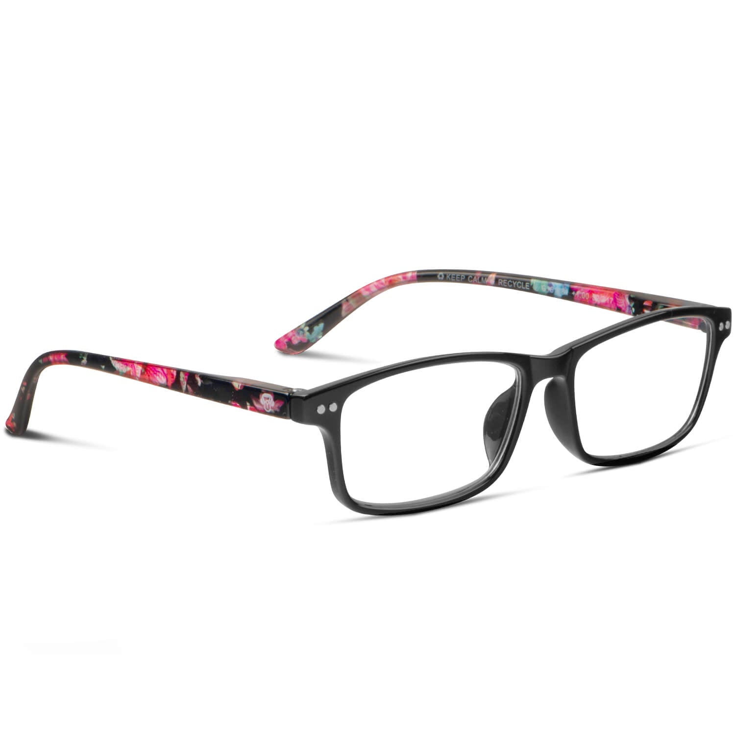 anteojos de lectura color negro y forma rectangular para hombre y mujer de cara redonda vista lateral o angulada