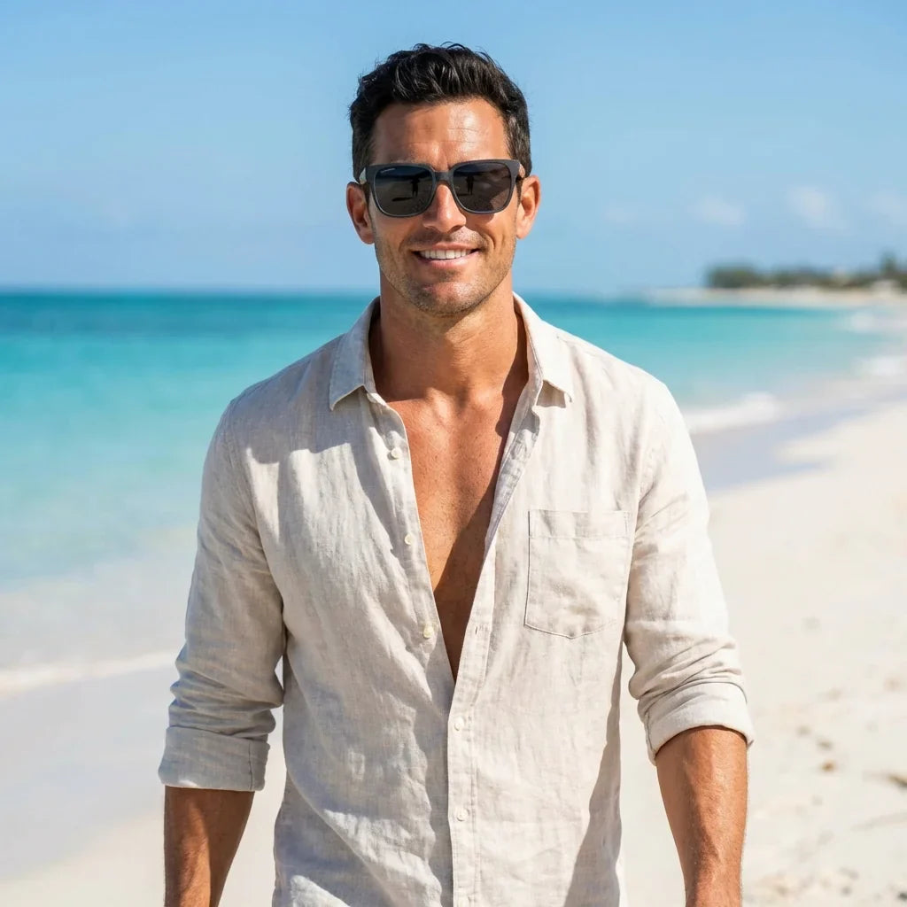 Men wearing lenses sun selkie boreal wood zebrawood polarized natural playa UV protection400 verano bonoboss #editorial_grid1 #color_selkie-db-zebrano