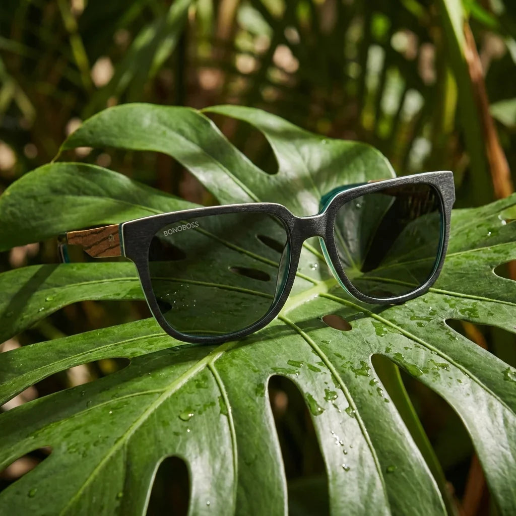 Lenses sun selkie boreal polarized wood zebrawood bio-acetate natural sobre hoja monstera botanica tropical bonoboss #editorial_grid2 #color_selkie-db-zebrano