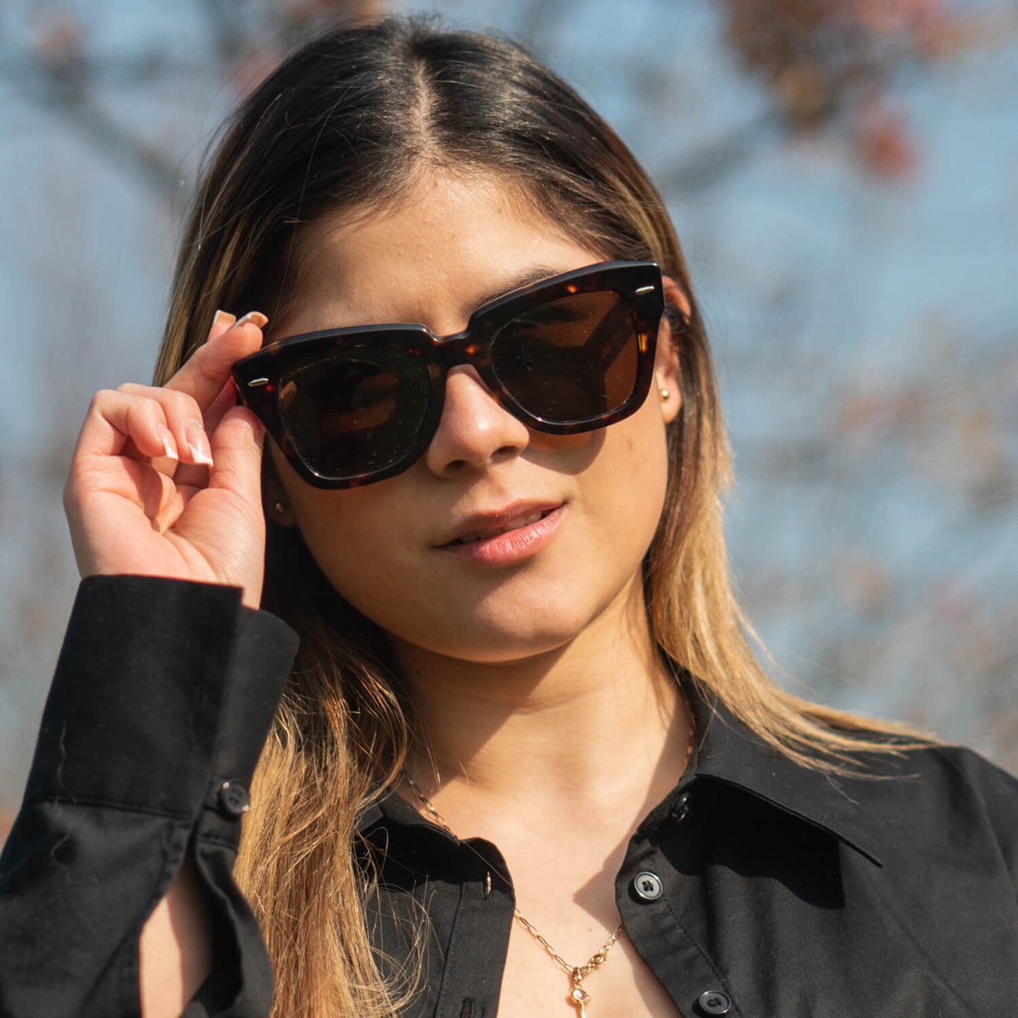 anteojos de sol polarizados de moda para mujer. gafa para cara redonda y grande. Lentes polarizados ópticos rectangulares #color_carey