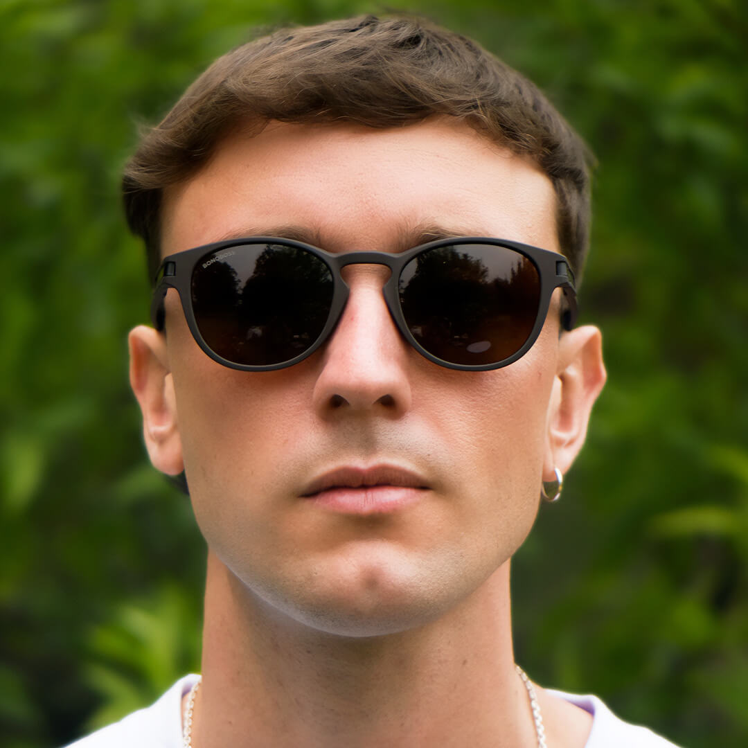 lentes anteojos de sol polarizados redondos de acetato para hombre y mujer color negro cristal café #color_brown