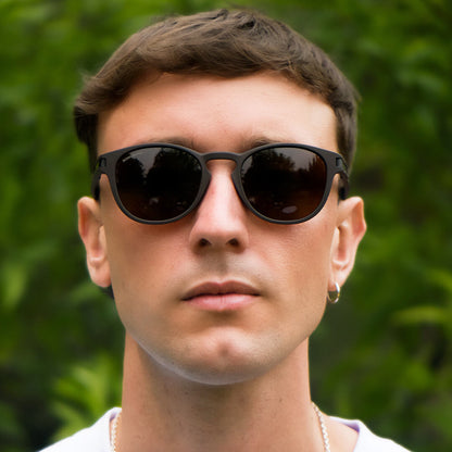 lentes anteojos de sol polarizados redondos de acetato para hombre y mujer color negro cristal café #color_brown