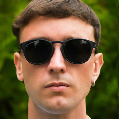 lentes anteojos de sol polarizados redondos de acetato para hombre y mujer color negro #color_negro