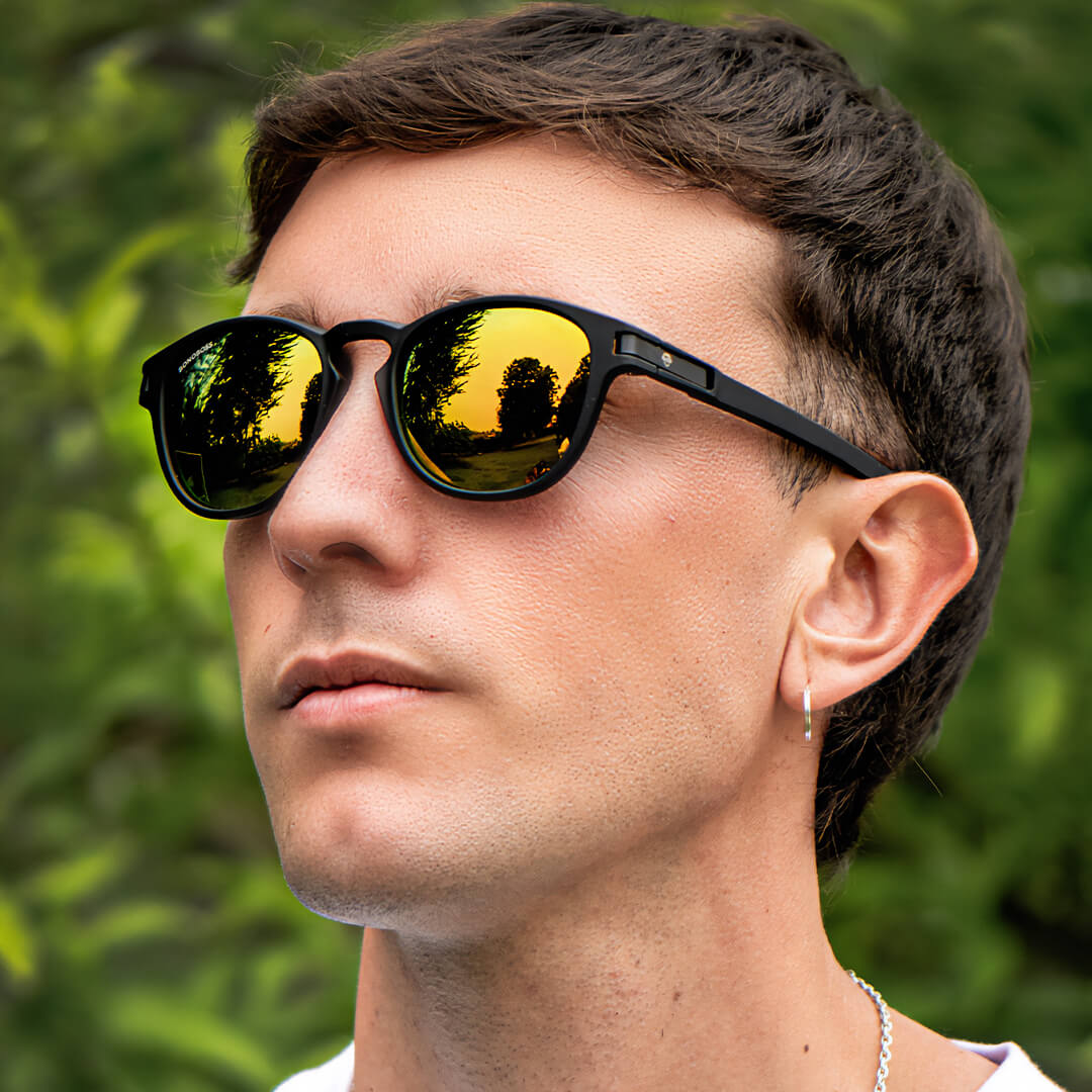 lentes anteojos de sol polarizados redondos de acetato para hombre y mujer color negro cristal amarillos espejado #color_rojo