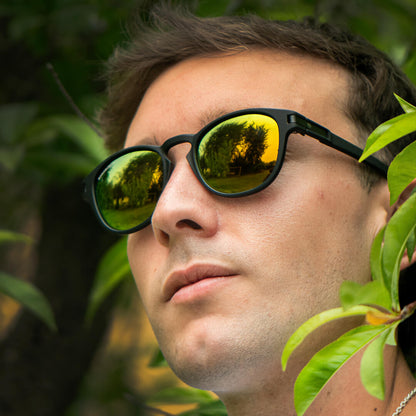 lentes anteojos de sol polarizados redondos de acetato para hombre y mujer color negro cristal amarillos espejado #color_rojo