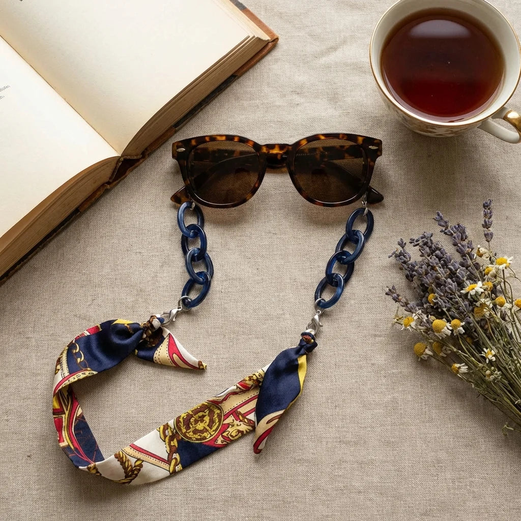 Strap pañuelo for lenses blue flat lay libros and té bonoboss #color_azul