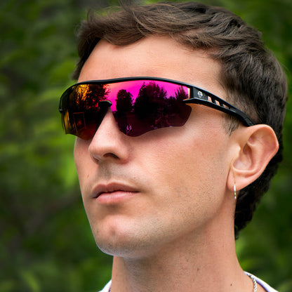 lentes anteojos de sol polarizados deportivos de acetato para hombre y mujer color negro cristal rojo reflectante #color_rojo