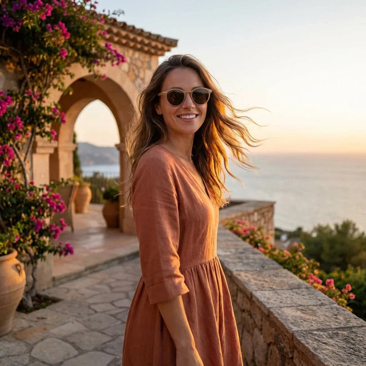 Women wearing lenses sun temuco rpet recycled of the oceano polarized brown atardecer gold elegancia bonoboss #editorial_banner #color_cafe