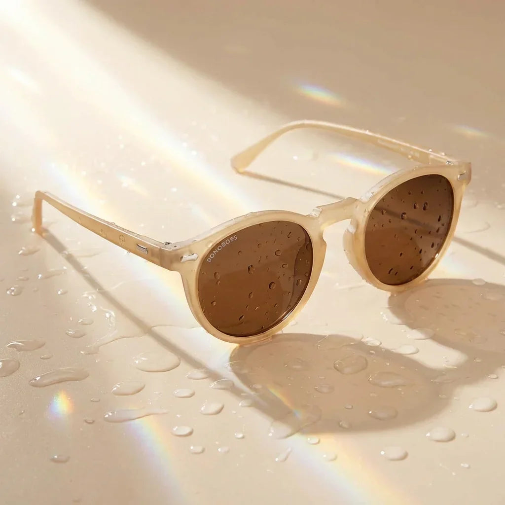 Lentes sol Temuco polarizados RPET reciclado del oceano cafe agua cristalina luz natural material sustentable Bonoboss #editorial_sustentabilidad #color_cafe