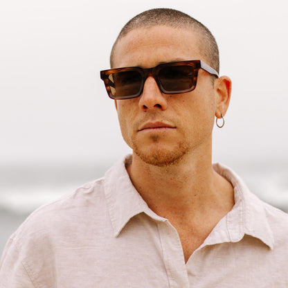 anteojos de sol polarizados carey cafe rectangulares de moda hombre  #color_brown