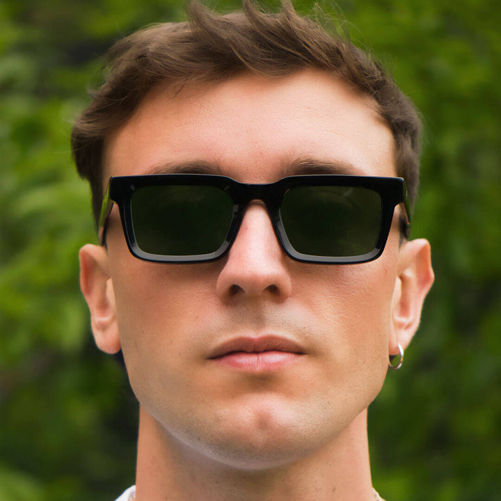 Sunglasses polarized for men and women rectangular black cristal g15 larges for round face Bonoboss #color_negro