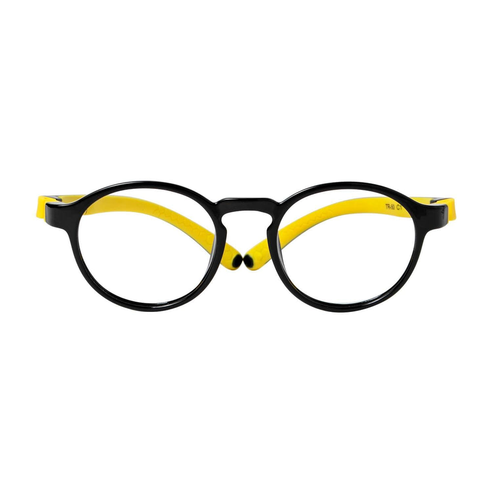 Eyeglasses kids and kids pink forma redonda with cristales optical prescription indestructibles como the miraflex black and amarillo front view Bonoboss #color_negro